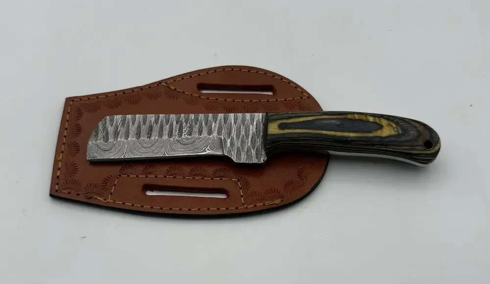 Handmade Damascus Steel Fixed Blade Knife w/ Leather Sheath – Pakistan Made NEW